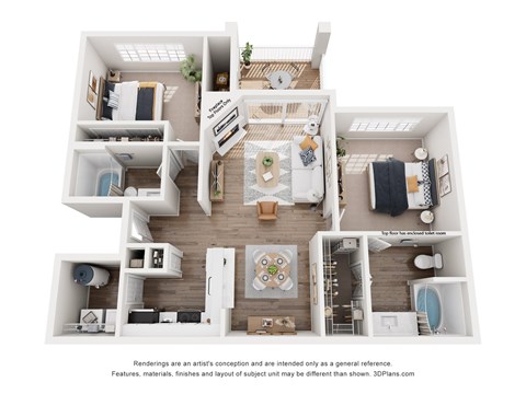 Floor plan for 2 beds, 2 baths, 1022 sqft